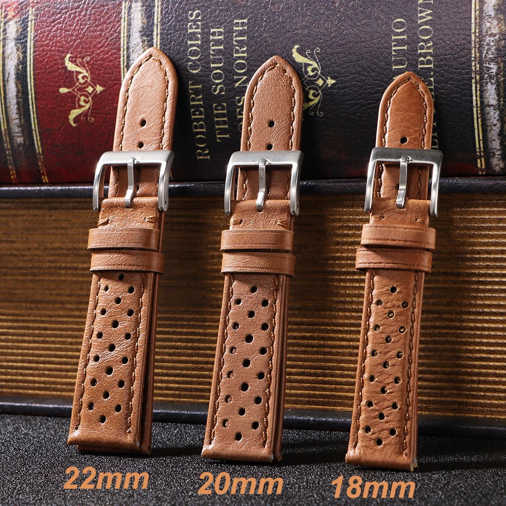 18mm 20mm 22mm Universal Genuine Cowhide Watch Band Vintage Strap for Men Women Breathable Bracelet Sport Wristbelt Accessory