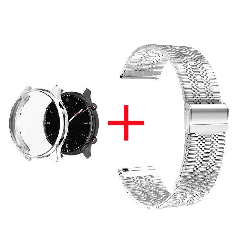 2 in 1 Case & Band For Amazfit GTR3 GTR 3 Pro Stainless Steel Strap Clear Protective Cover Bumper Set Smart Watch Accessories