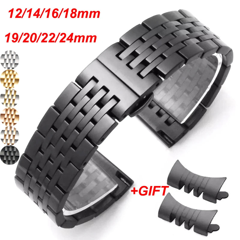 12/14/16/18/19/20/22/24mm Wristband Stainless Steel Strap for Tissot for Citizen for Longines for Seiko Watch Band Accessories