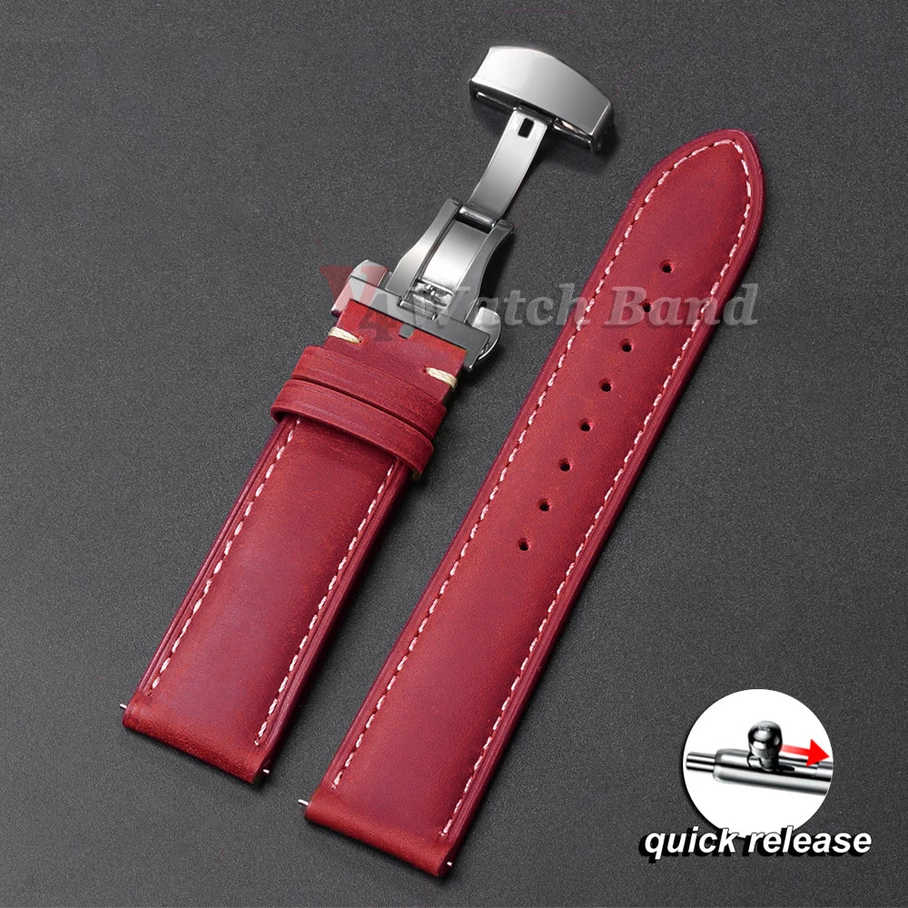 Genuine Calfskin Watchband for Omega Business Watch Band for Seiko 20/22/24mm Butterfly Buckle Stitching Brown Strap 14/16/18mm