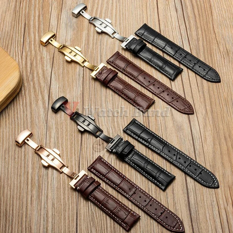18mm 20mm 22mm 24mm Crocodile Pattern Straps for Wrist Bracelet for Seiko Vintage Leather Watch Band for Omega Butterfly Buckle