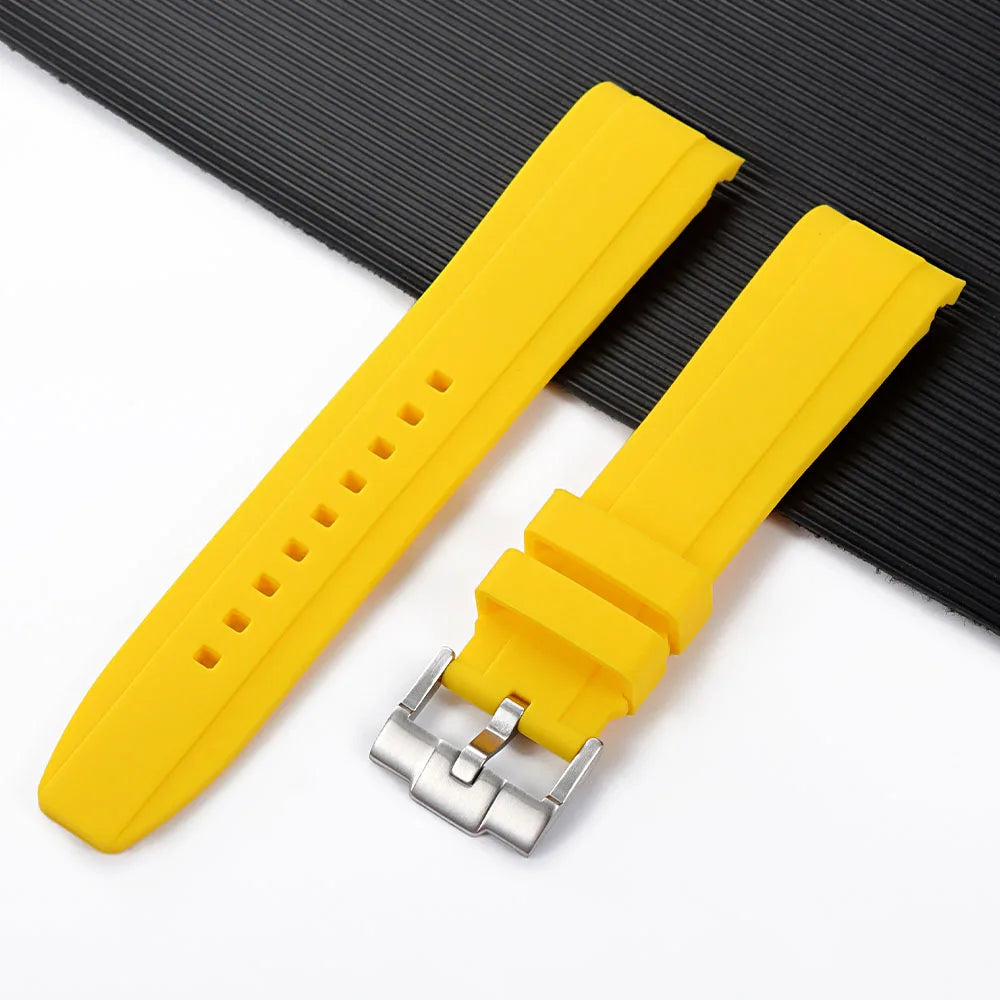 20mm 22mm Curved End Silicone Strap for Rolex for Omega for MoonSwatch Stainless Steel Gold Buckle Rubber Replacement Watch Band