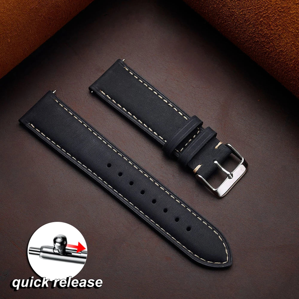Cowhide Watch Strap 14mm 16mm 18mm 20mm 22mm 24mm Vintage Dark Brown Quick Release Watchband for Samsung Galaxy Watch 8/7/6/5/4