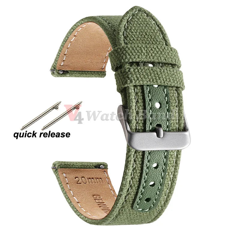20mm 22mm Genuine Leather Nylon Watch Band Quick Release Strap Vintage Weave Bracelet for Men Women Replacement Wristband