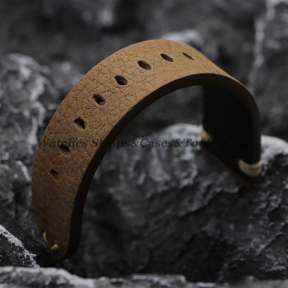 20mm 22mm Genuine Cowhide Watch Strap Vintage Litchi Pattern Leather for Smart Watch Band for Seiko Men Women Watch Accessories