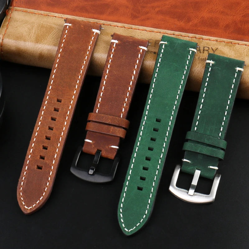 18mm 19mm 20mm 21mm 22mm 24mm Straps Retro Cowhide Watchband for Huawei Gt2/Gt3 Belt Black Yellow Brown Strap for Samsung Galaxy