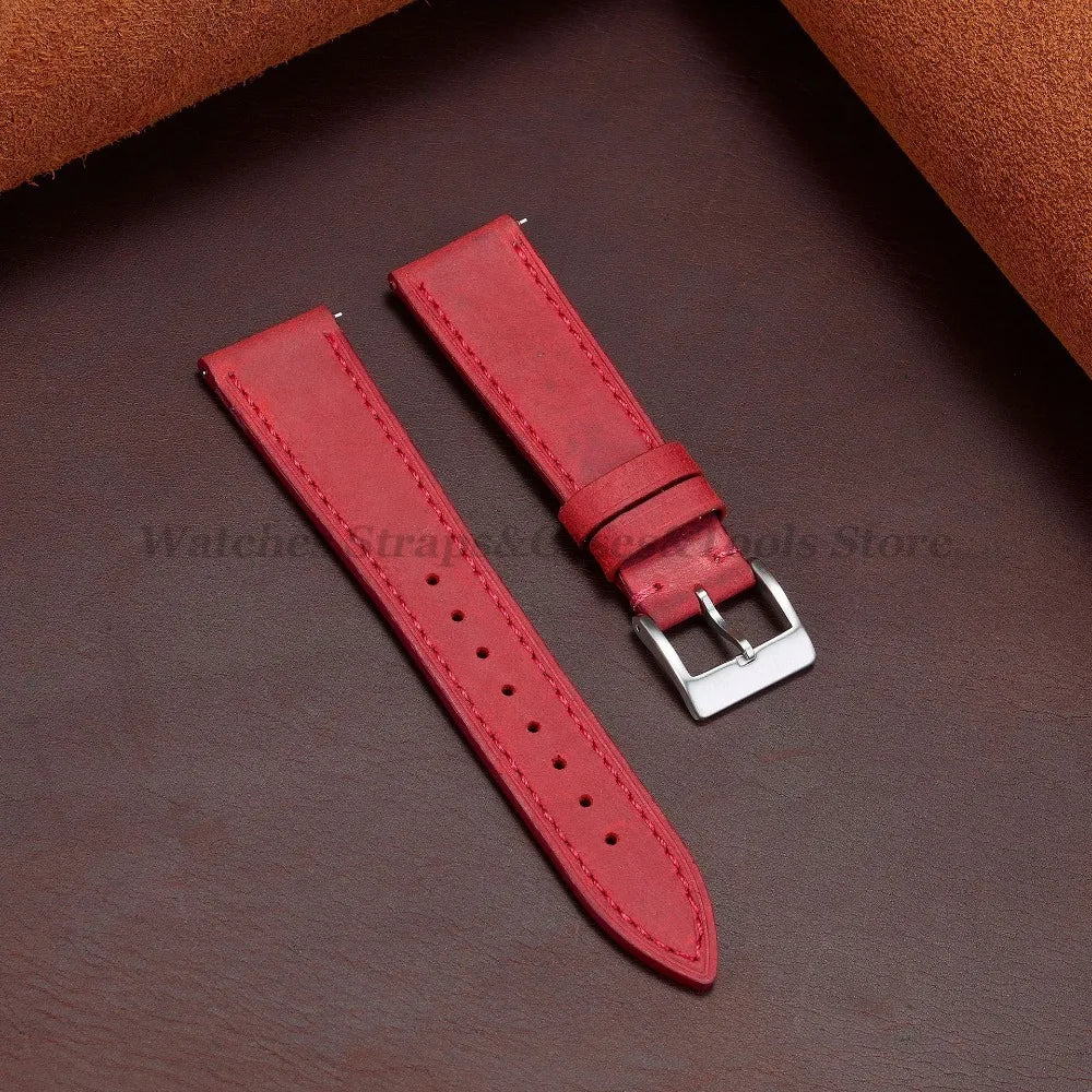 Crazy Horse Cowhide Leather Watch Strap 18mm19mm 20mm 21mm 22mm 24mm Butterfly Buckle Bracelet for Omega Smart Vintage Watchband
