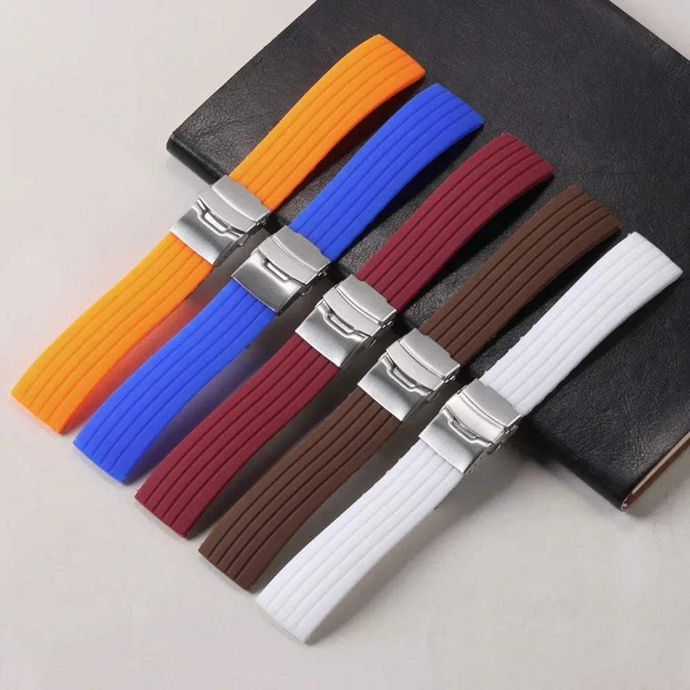 Watch Band For Seiko 18/20/22/24mm Tire Pattern Silicone Straps Rubber Universal Bracelet Quick Release Bracelet for Women Men