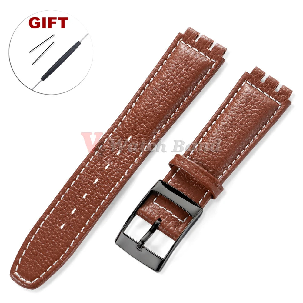 For SWATCH Watch Strap 17mm Genuine Cowhide Bracelet Calfskin Watch Band Men Women Waterproof Sport Replacement Watchband