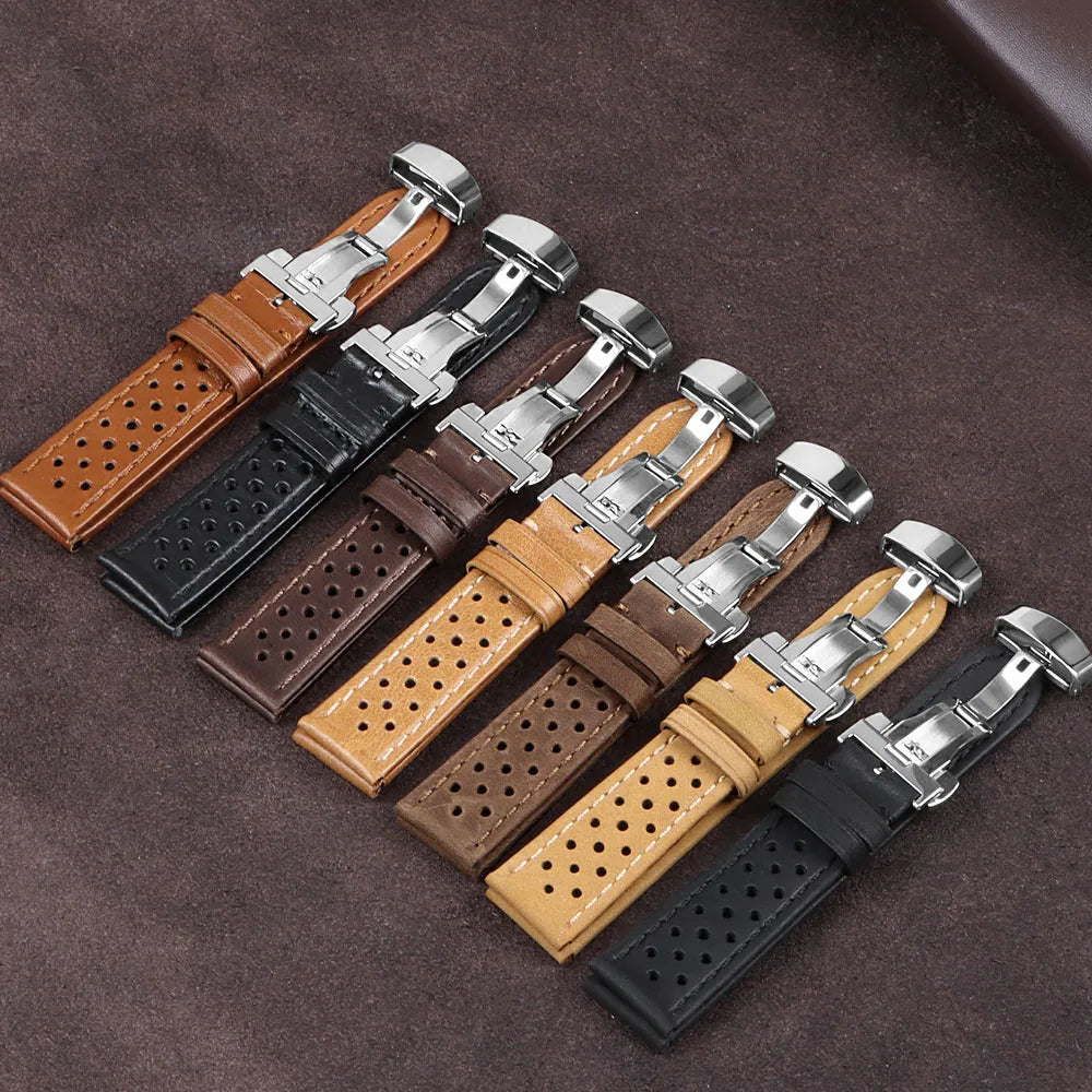 Genuine Cowhide Leather Strap for Samsung Galaxy Watch 6 5 4 Breathable Retro Wristband for Seiko Bracelet for Omega 18/20/22mm