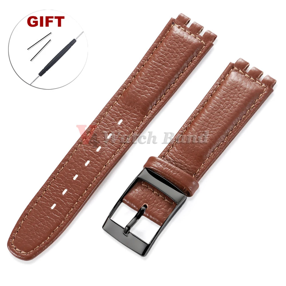 For SWATCH Watch Strap 17mm Genuine Cowhide Bracelet Calfskin Watch Band Men Women Waterproof Sport Replacement Watchband