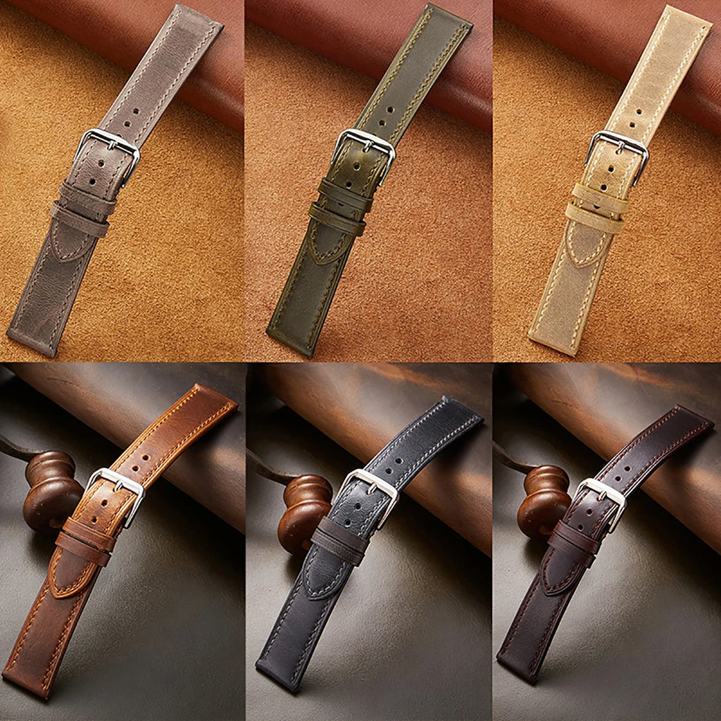 New Style Genuine Leather Watch Strap for Casio for Seiko 18/20/22mm Retro Oil Wax Skin Ultra-thin Quality Business Watchband