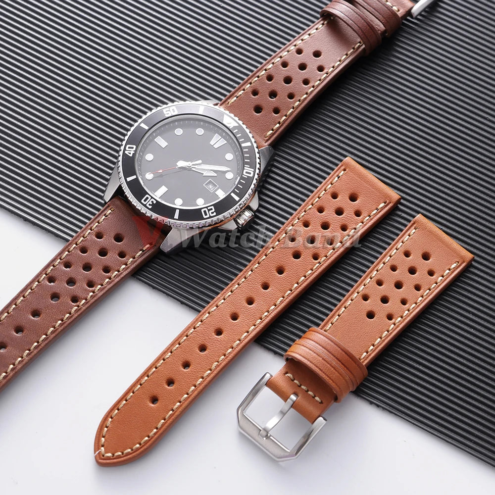 Dark Brown Watch Band Handcrafted Pueblo Italian Cowhide Strap for Omega Ventilated Design 20mm 22mm Men's Breathable Bracelets