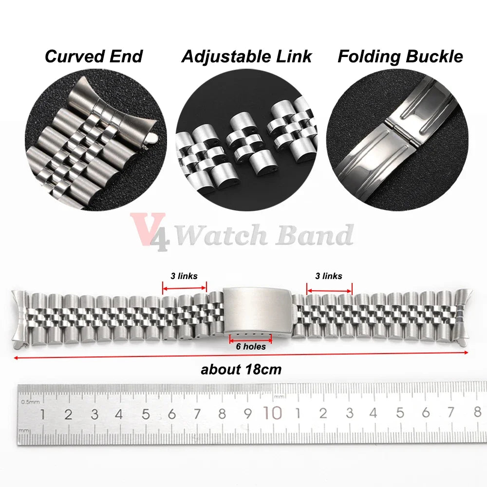 Curved End Stainless Steel Watch Bands 19mm 20mm 21mm for Rolex DATEJUST for Jubilee Solid Strap Bracelet Men Woman Watchband