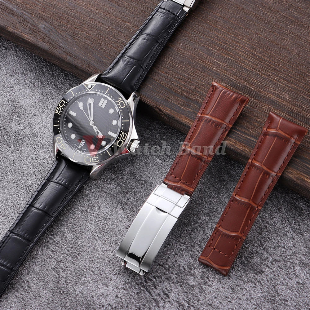 20mm Watch Band for Rolex SUBMARINER Yacht-Master DAYTONA GMT Cowhide Leather Men Strap Waterproof Wrist Belt Watch Accessories
