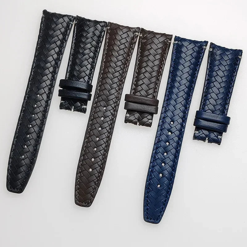 Watch Band for IWC Pilot Series Curved End Woven Leather Watchband for Omega Genuine Cowhide Bracelet 20mm 22mm