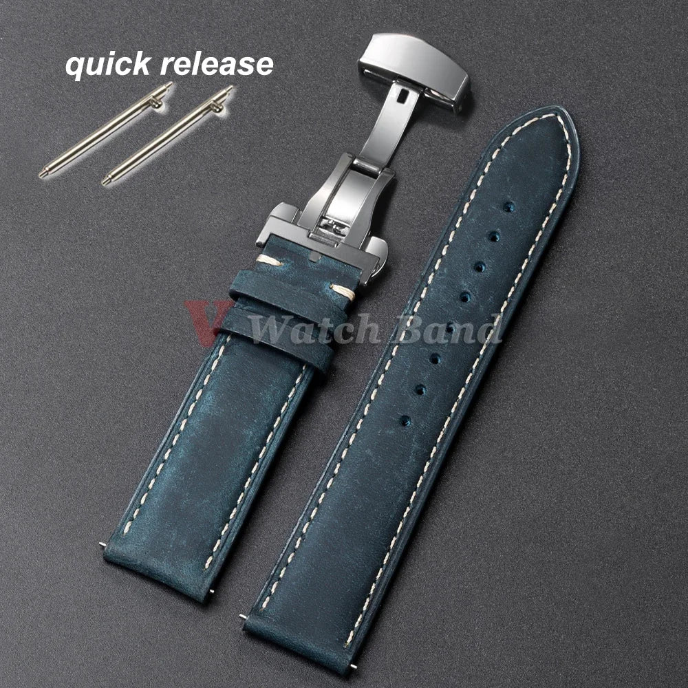 Genuine Calfskin Watchband for Omega Business Watch Band for Seiko 20/22/24mm Butterfly Buckle Stitching Brown Strap 14/16/18mm