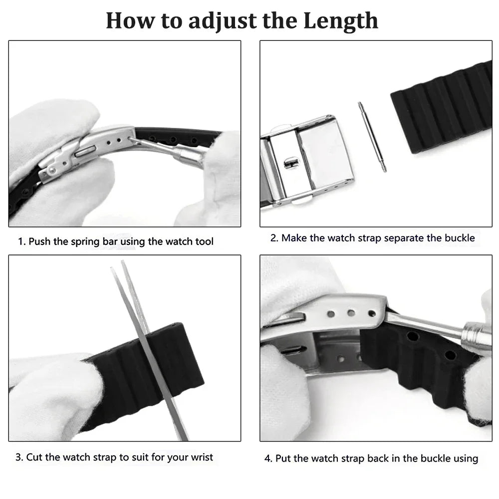 Watch Band For Seiko 18/20/22/24mm Tire Pattern Silicone Straps Rubber Universal Bracelet Quick Release Bracelet for Women Men