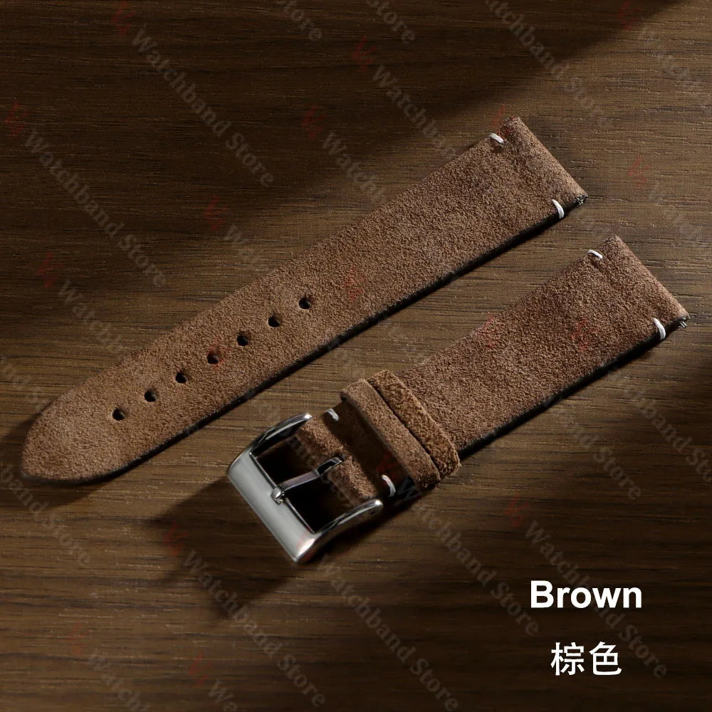 20mm 22mm High Quality Suede Cowhide Vintage Watch Strap Blue Brown Watchband Replacement Strap Watch Accessories Sport Bracelet