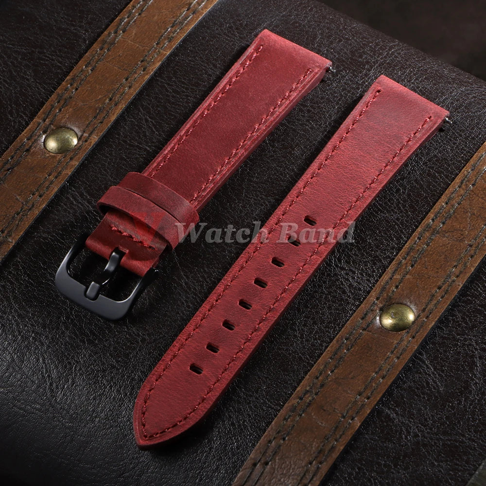 18mm 20mm 22mm 24mm Genuine Cowhide Leather Strap for Samsung Galaxy Watch 6 5 4 Soft Matte Retro Wristband for Seiko Bracelet