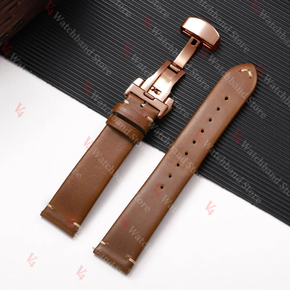 Cowhide Watch Strap 18mm 20mm 22mm for Samsung Galaxy Watch 3/4/5/6/7 Vintage Dark Brown Quick Release Bracelets Business Bands