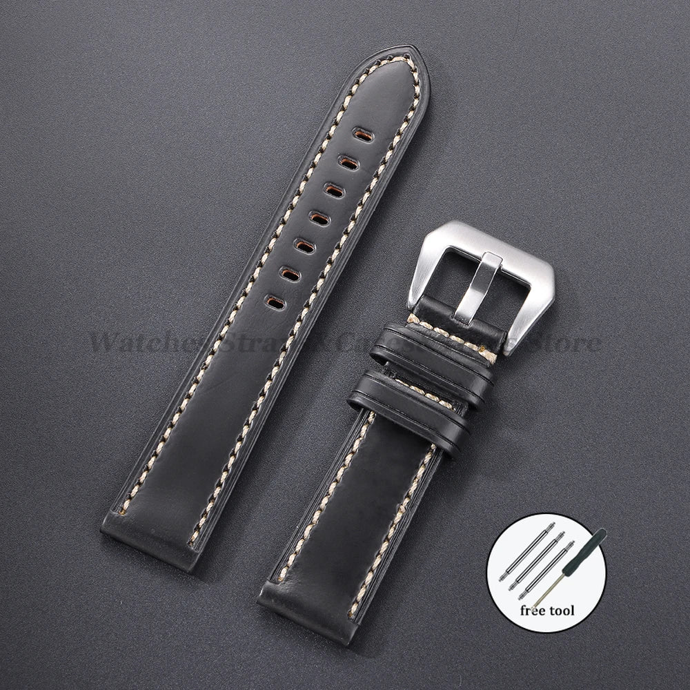 Cowhide Crazy Horse Genuine Leather Bracelets 20mm 22mm 24mm 26mm for Panerai for Omega Belt Dark Brown Men's Women Watch Strap
