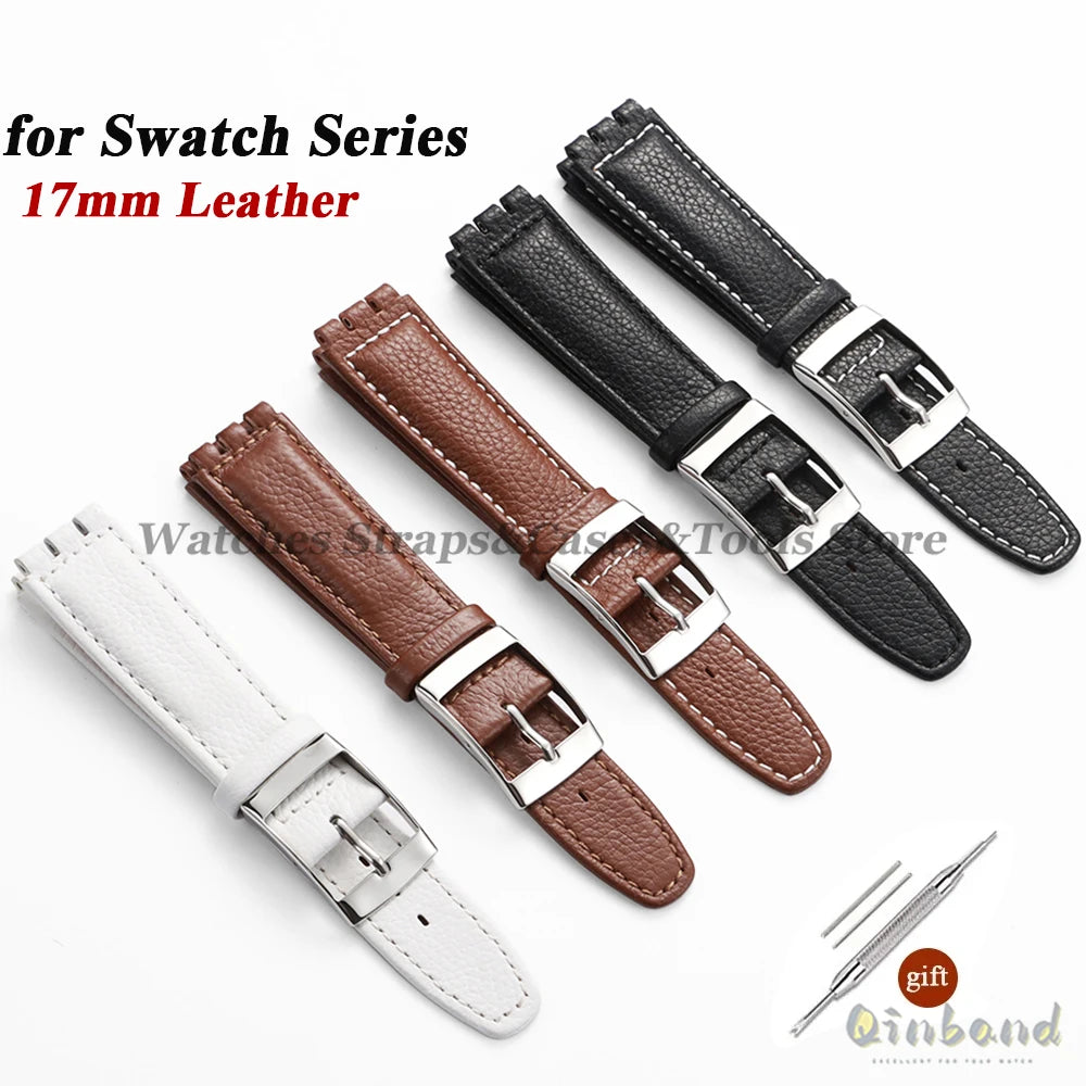 Cowhide Leather Watch Strap for Swatch Series 17mm Bracelet Men Women Waterproof Sport Replacement Watchband Belt Accessories
