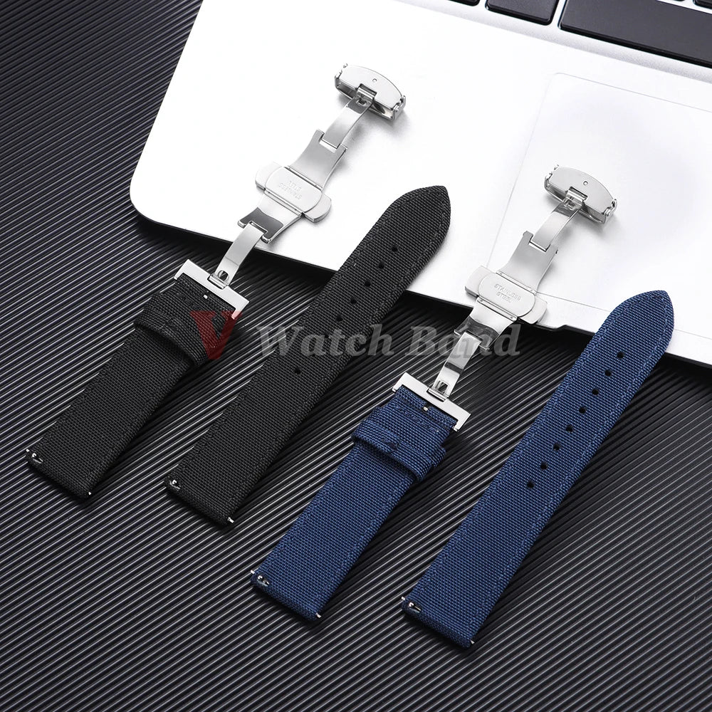 Sailcloth Strap 20mm 22mm for Rolex Nylon Watch Band for Seiko Men Sport Business Quick Release Green Butterfly Buckle Wristband