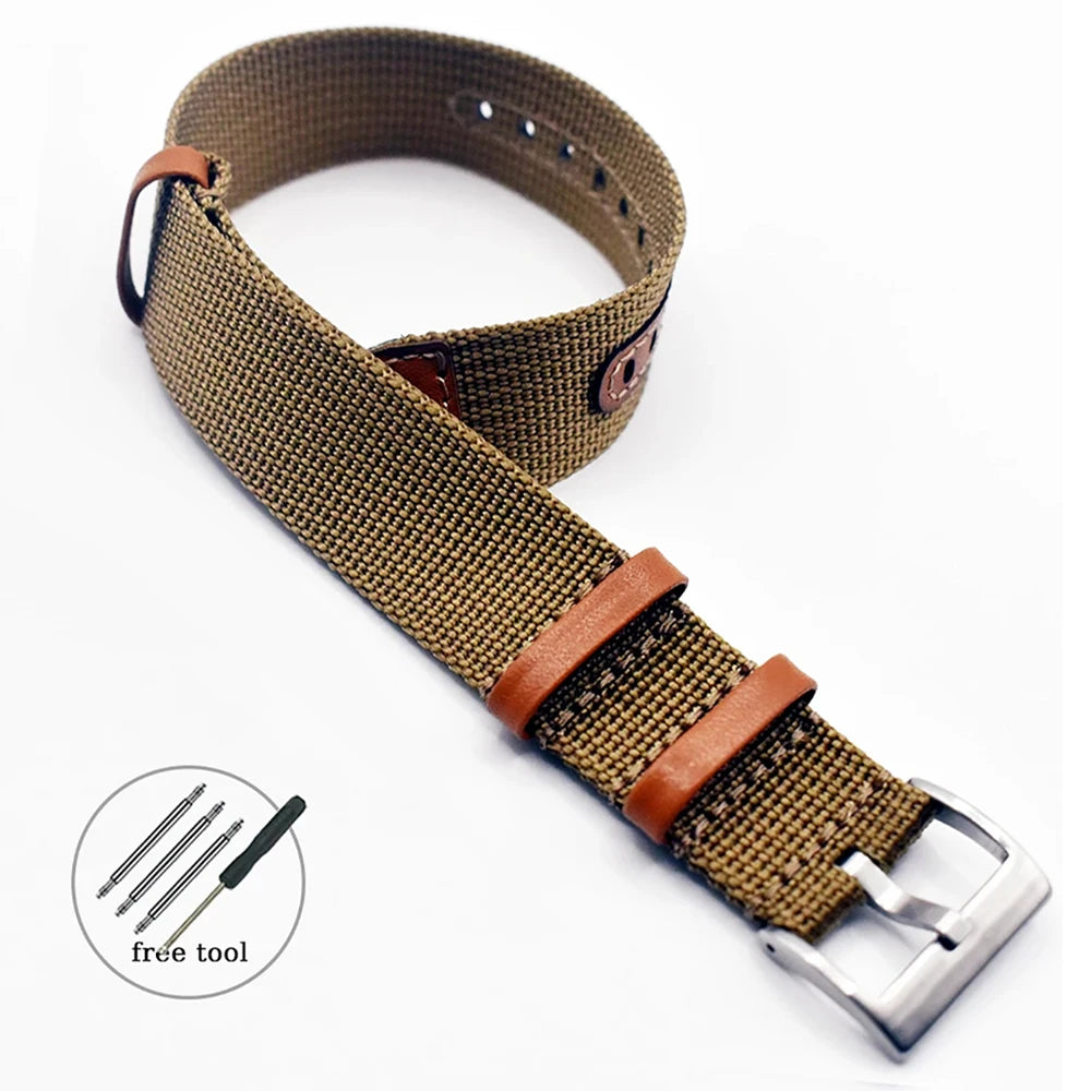 Soft Watch Bracelet for Seiko Replacement 20mm 22mm Canvas Nylon Patch Leather Strap for Rolex Watchband for Omega Wristband