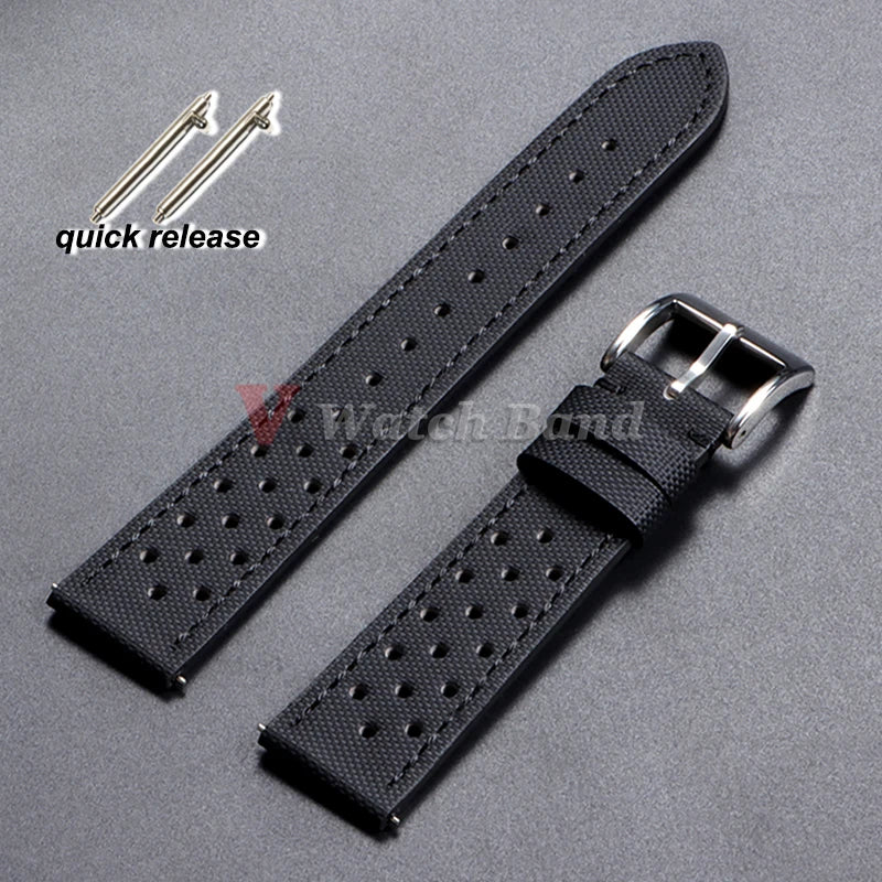 Quality Sailcloth Watch Strap 18/20/22mm for Tag Heuer for Seiko Band Waterproof Fabric Oxford Leather Band Qucik Release Straps