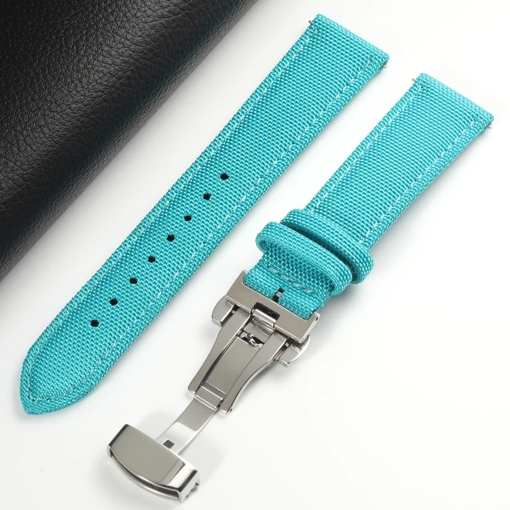 Quick Release Nylon Sailcloth Watch Strap 18mm 19mm 20mm 21mm 22mm 24mm Butterfly Buckle Band For Omega For Seiko Watchband