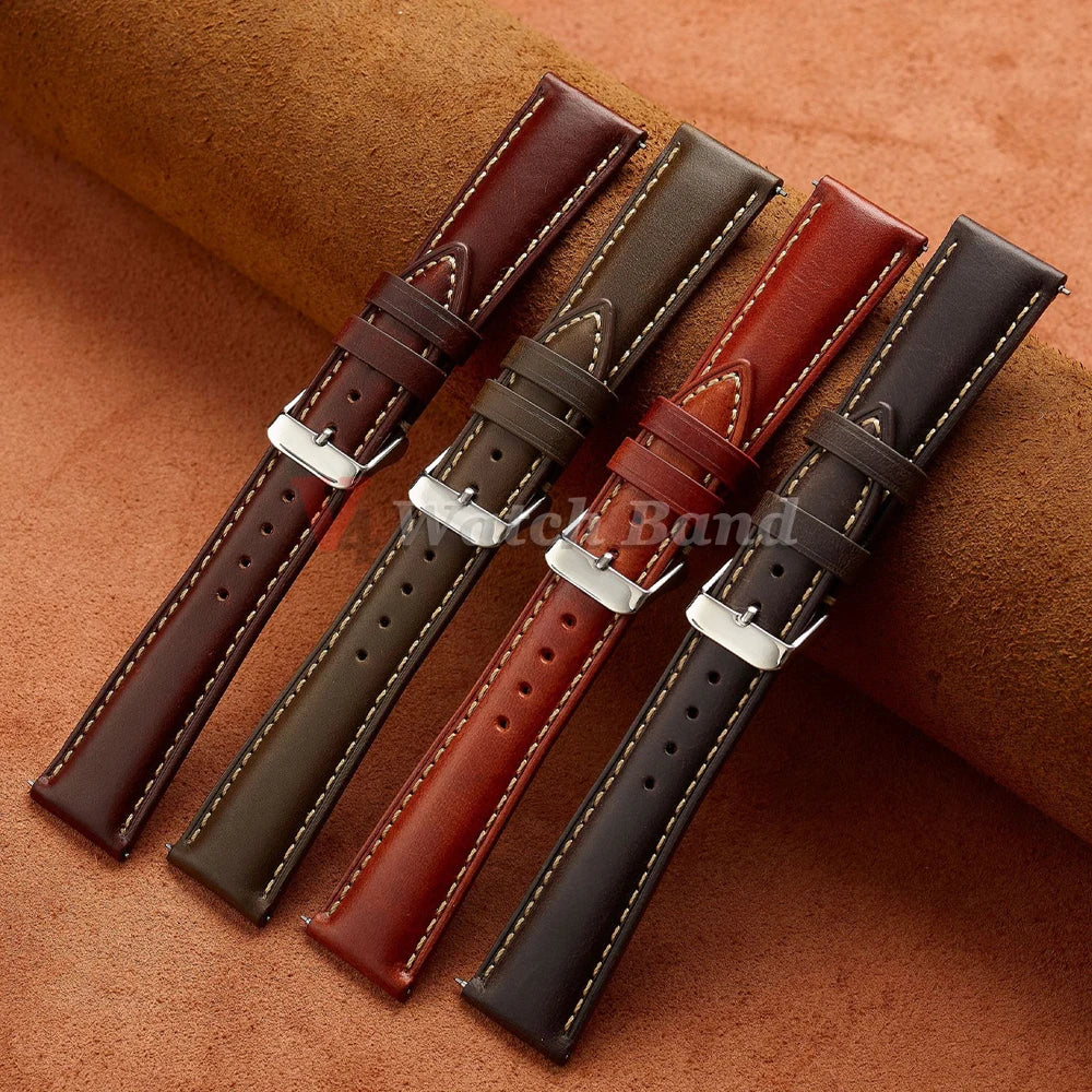Stitching Oil Wax Cowhide Strap for Samsung Watch 6/5/4/3 Quick Release Soft Bracelet for Seiko Vintage Wristband for Women Men