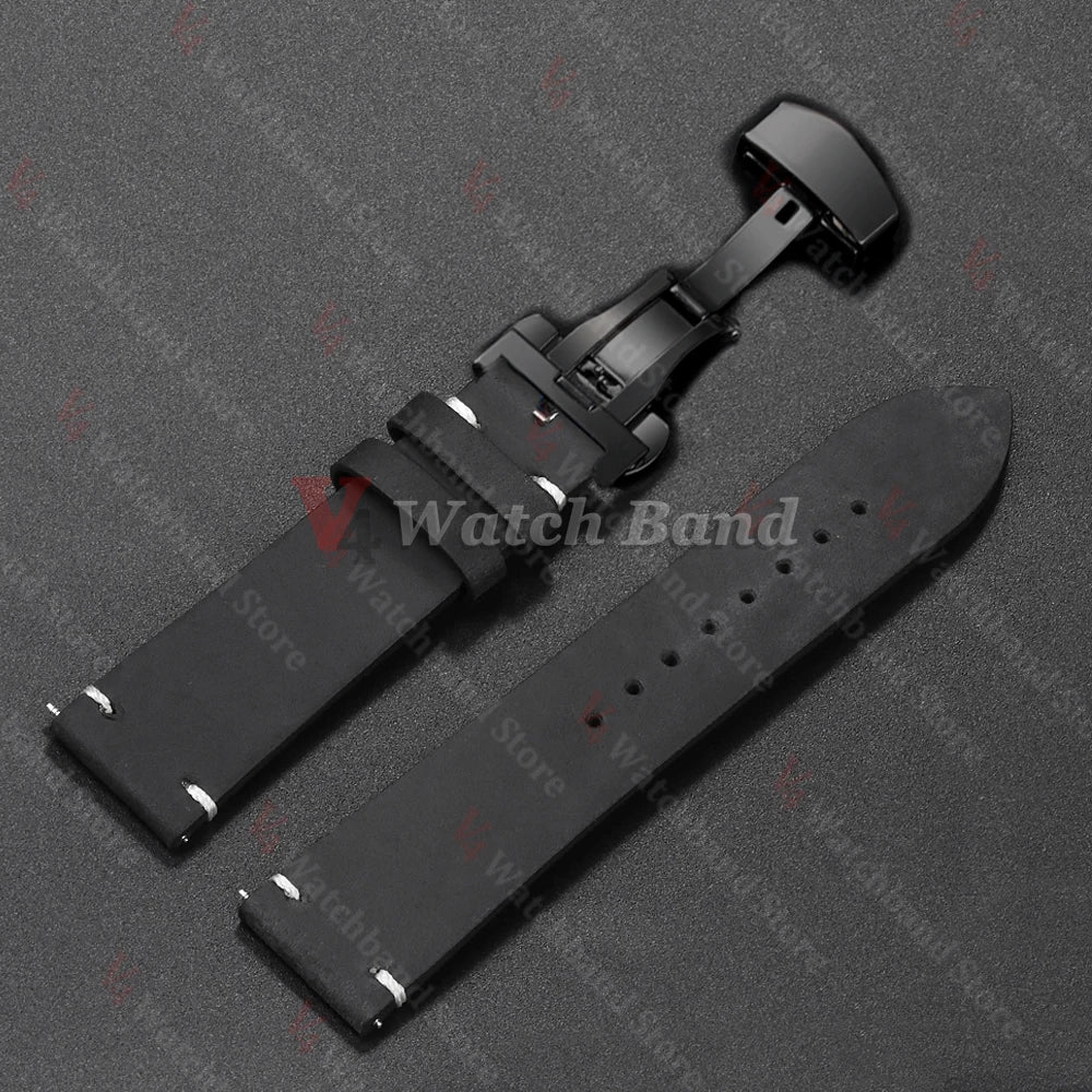 Stitching Cowhide Strap for Omega 18/19/20/21/22/24mm for Wrist Bracelet for Seiko Vintage Leather Watch Band Butterfly Buckle