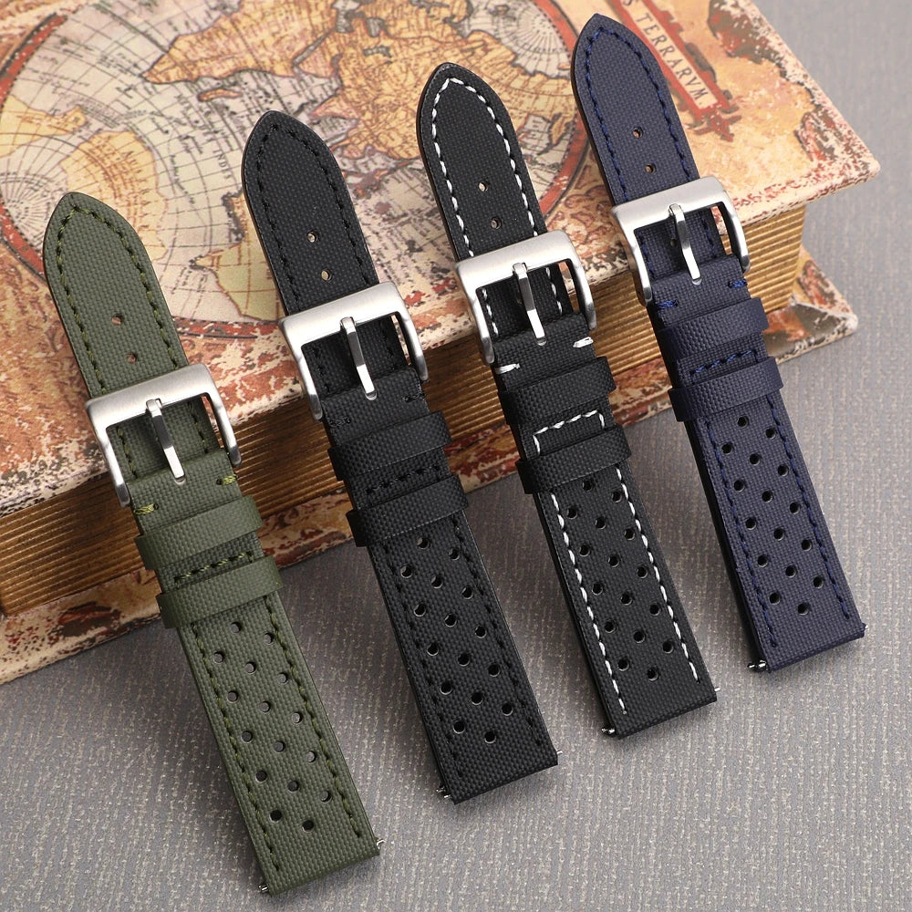 18mm 19mm 20mm 22mm Premium Sailcloth Watch Strap Rally Racing Watch Strap Quick Release Perforated Breathable Watchband for Men