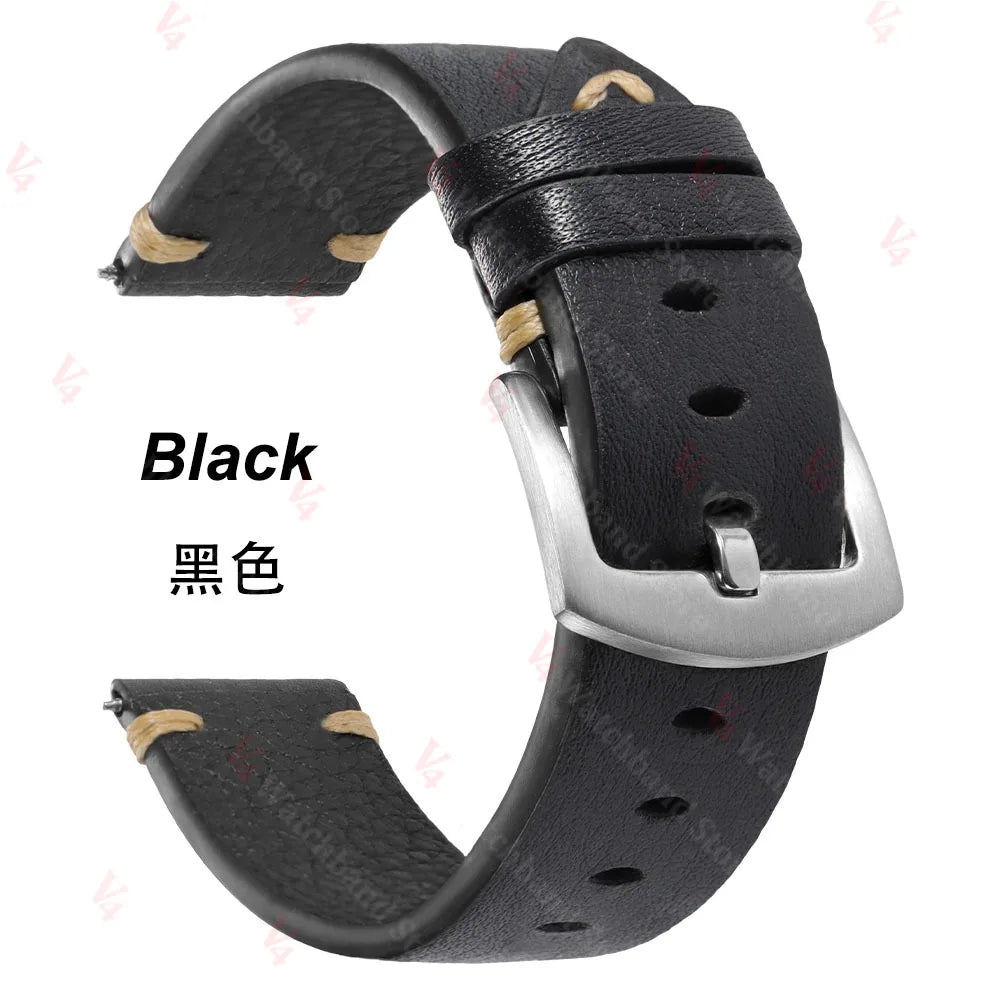 20mm 22mm Genuine Cowhide Straps for Watch Vintage Italian Distressed Leather Smart Watch Band Women Men Watch Accessories