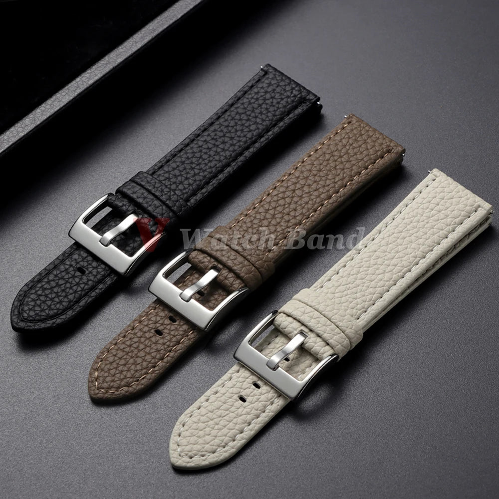 Universal Wristbelt 22mm Leather Business Strap for Omega for Seiko Lychee Pattern Leather Watchband Quick Release Soft Bracelet