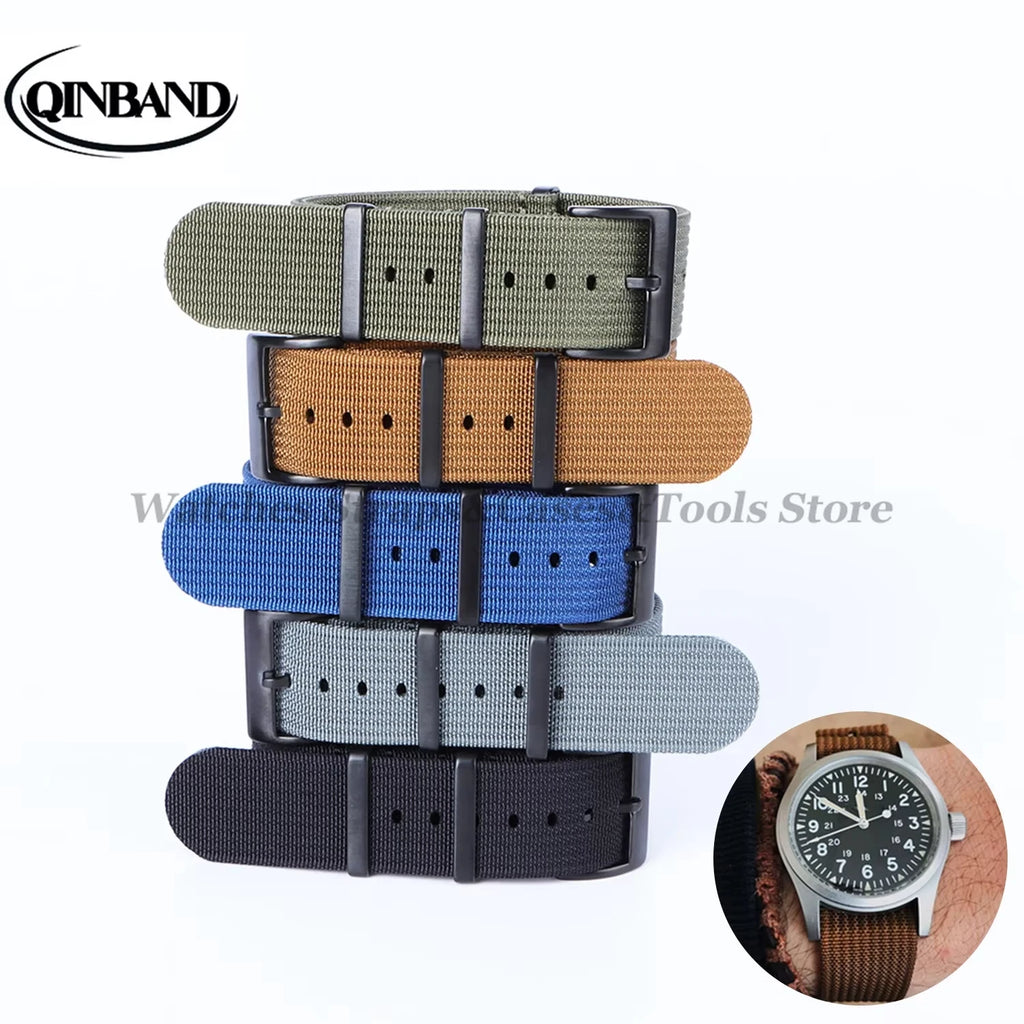 New Ribbed Nylon Strap 20mm 22mm for Seiko Military Fabric Braid Ballistic Watchband for Samsung Galxy Watch3/4/5/6 Black Buckle