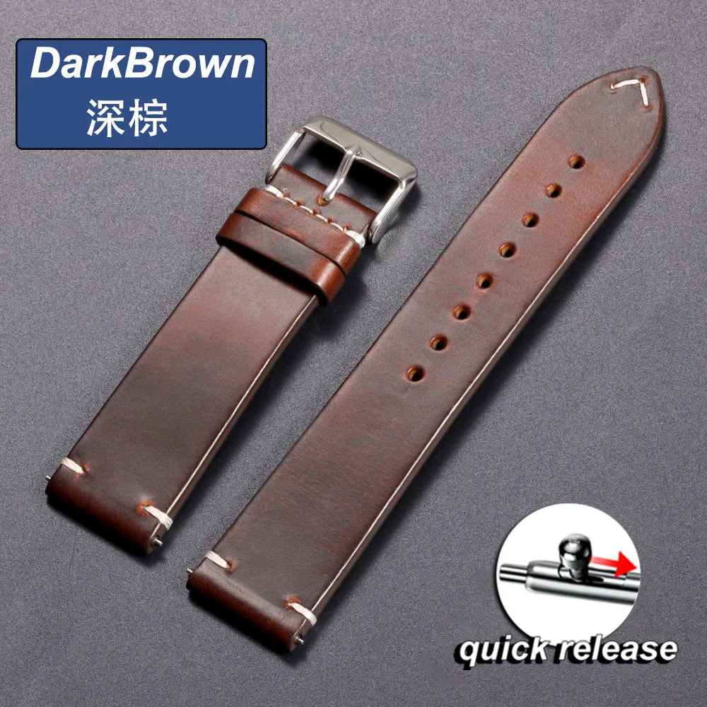 18mm 20mm 22mm 19mm 21mm 24mm Vintage Oil Wax Leather Watchband Wristband Stitching Cowhide Strap for Omega for Seiko Watch Band