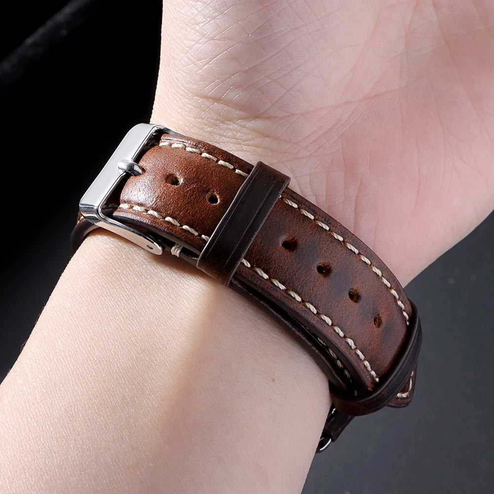 18mm 19mm 20mm 21mm 22mm Watchbands Handmade Retro Oil Wax Genuine Strap Quick Release Women Watch Band Accessories