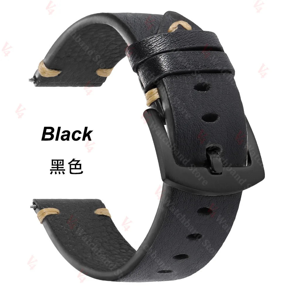 20mm 22mm Genuine Cowhide Straps for Watch Vintage Italian Distressed Leather Smart Watch Band Women Men Watch Accessories