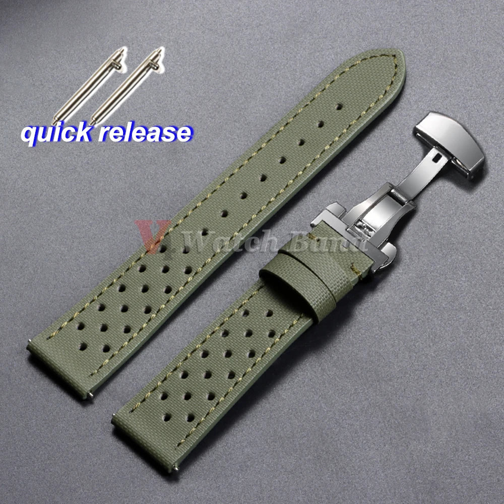 Quality Sailcloth Oxford Leather Watch Strap for Seiko for Omega 18mm 20mm 22mm Qucik Release Fabric WatchBands Butterfly Buckle