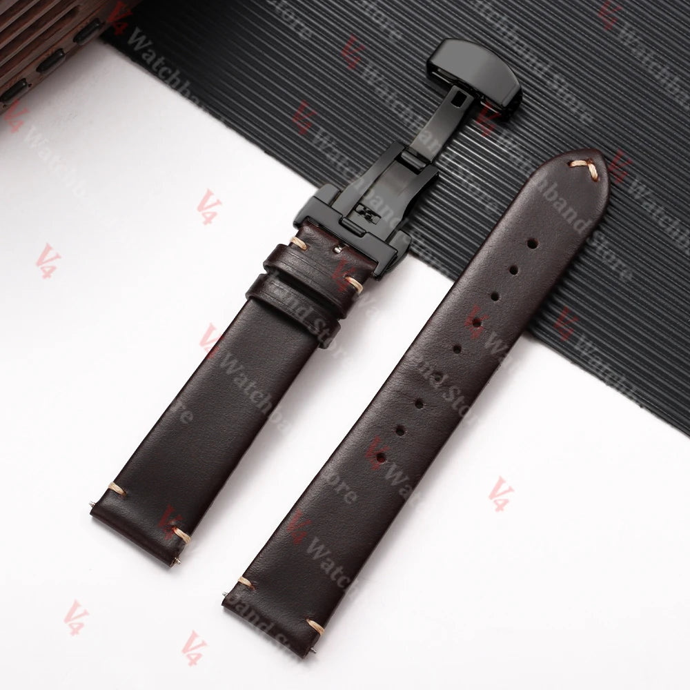Cowhide Watch Strap 18mm 20mm 22mm for Samsung Galaxy Watch 3/4/5/6/7 Vintage Dark Brown Quick Release Bracelets Business Bands