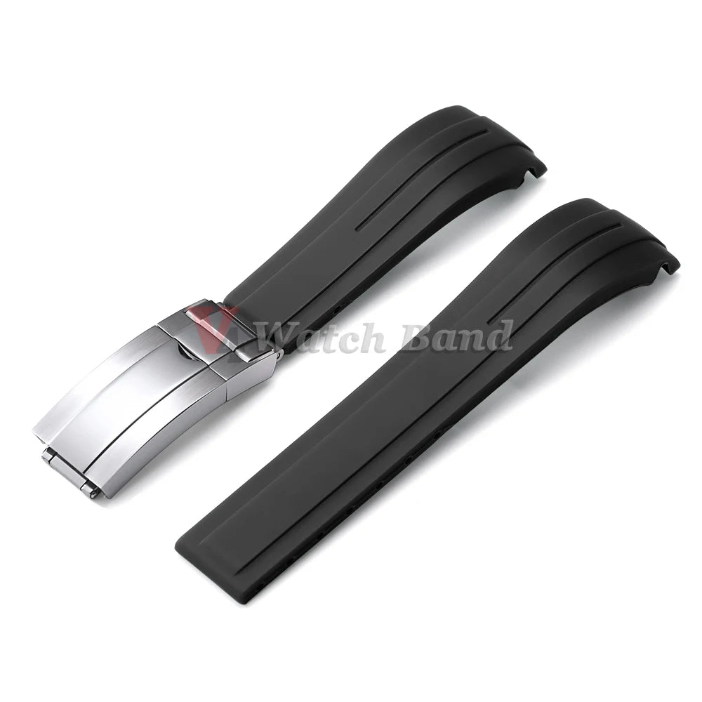 Curved End Rubber Watch Strap 20mm 21mm 22mm for Rolex for Water Ghost Waterproof Silicone Wrist Band Folding Buckle Bracelet