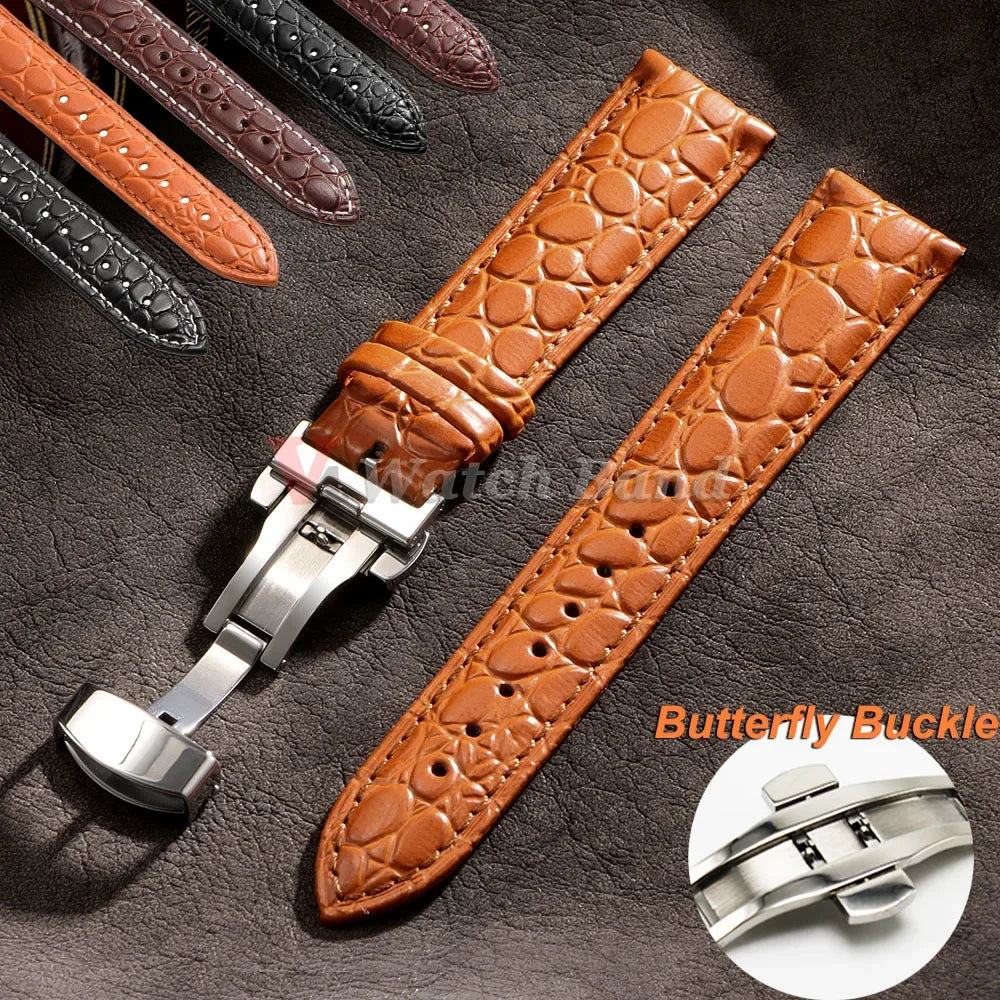 16/17/18/19/20/21/22/24mm Leather Straps Crocodile Pattern Cowhide Business Watch Band Universal Men Women Bracelet Wrist Belt
