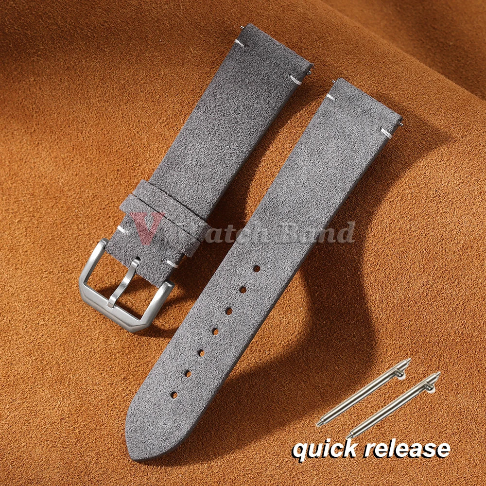 Suede Genuine Leather Watchband for Seiko for Samsung Vintage Straps Handmade Stitching Bracelet 20mm 22mm for Huawei Gt2 GT3/4