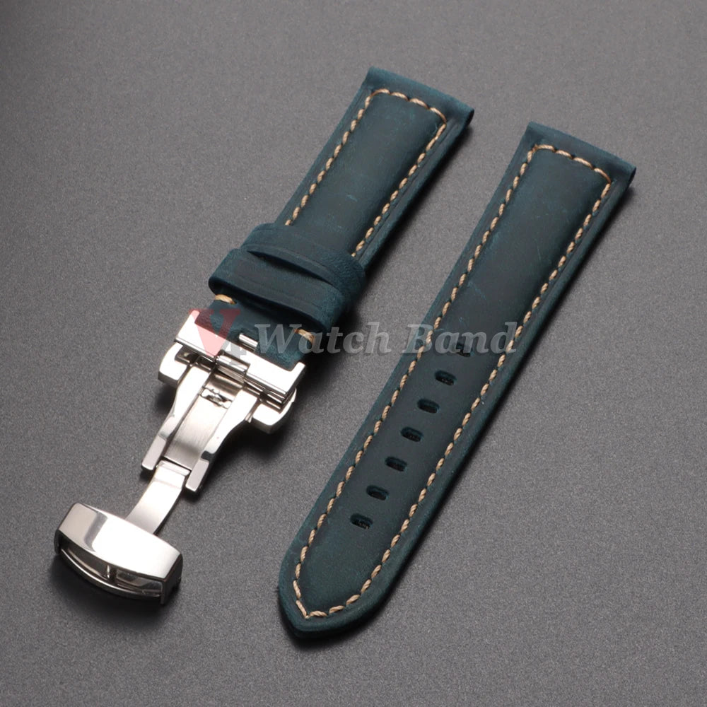 Genuine Calfskin Leather Watchband for Omega Business Watch Band 20mm 22mm 24mm 26mm Butterfly Buckle Stitching Brown Strap