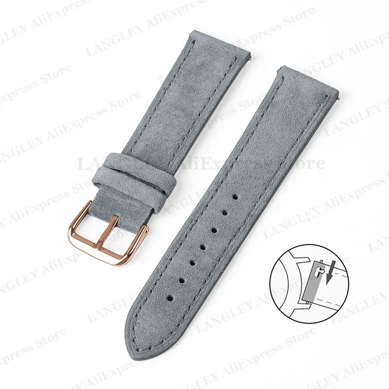 18mm 20mm 22mm Vintage Suede Leather Watchband for Samsung Galaxy Watch 5 4 3 45mm 40mm Cowhide Stitching Quick Release Bracelet