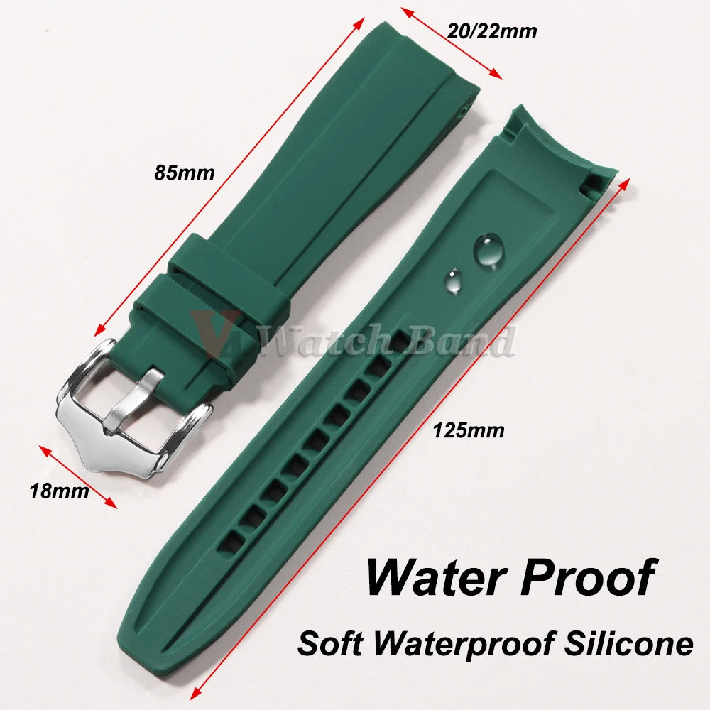 Curved End Rubber Watch Strap for Swatch for Omega Moonswatch 20mm 22mm Universal Wrist Band for Seamaster for Rolex for Tissot