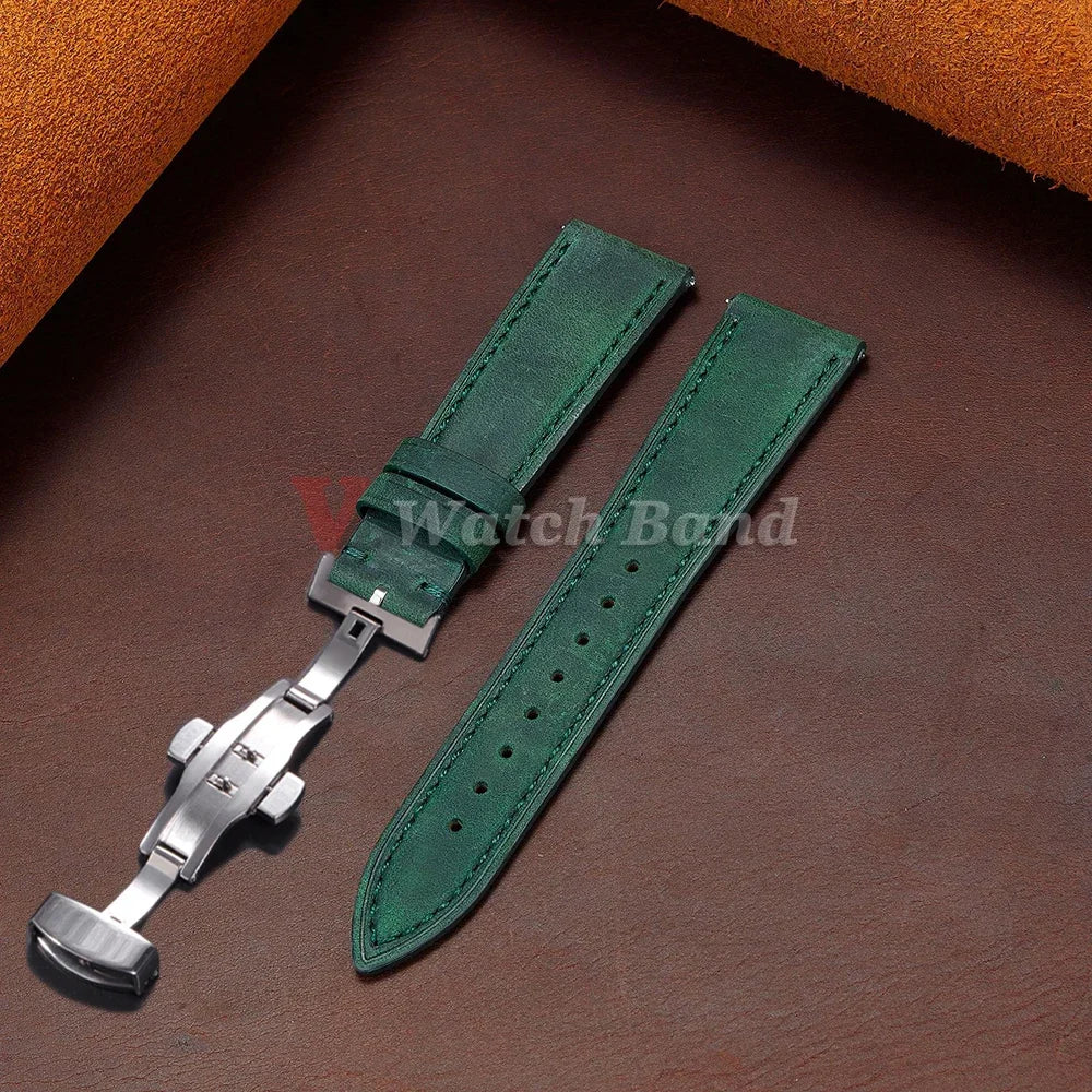 Vintage Brown Watch Band Butterfly Buckle Stitching Cowhide Strap for Omega 18/19mm 20/21mm 22/24mm for Wrist Bracelet for Seiko