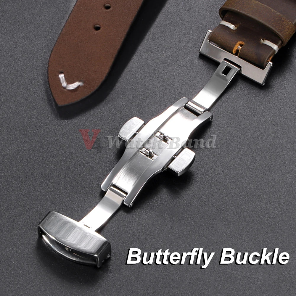 20mm 22mm Vintage Leather Watch Band Quick Release Butterfly Buckle Stitching Cowhide Strap for Omega Wrist Bracelet for Seiko